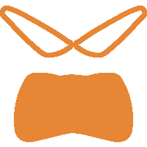 Angry white eyes with an orange outline and a large, screaming orange mouth.